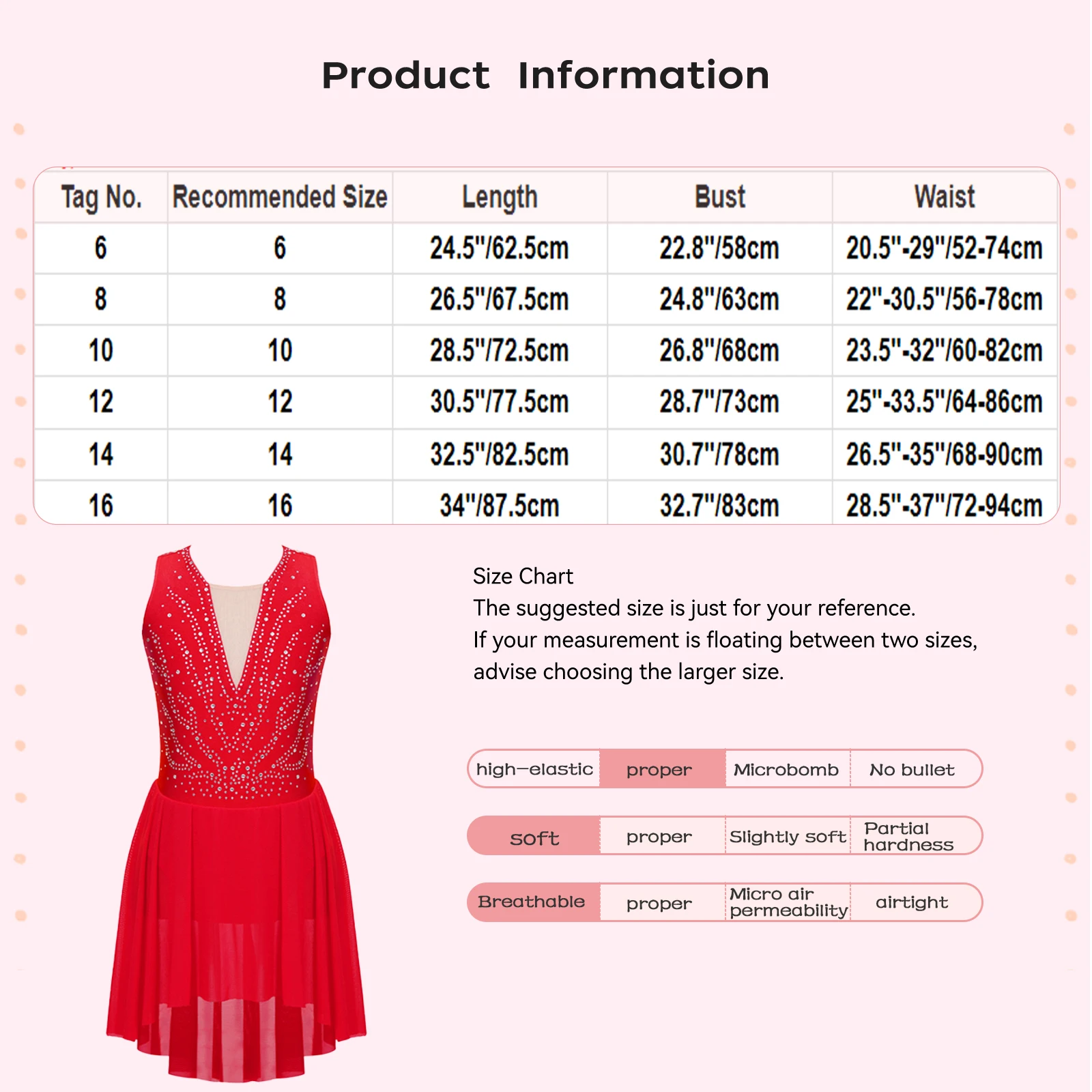TiaoBug Kids Girls Figure Skating Performance Dress RhinestoneStrappy Back Asymmetrical Hem Sleeveless Dance Dresses