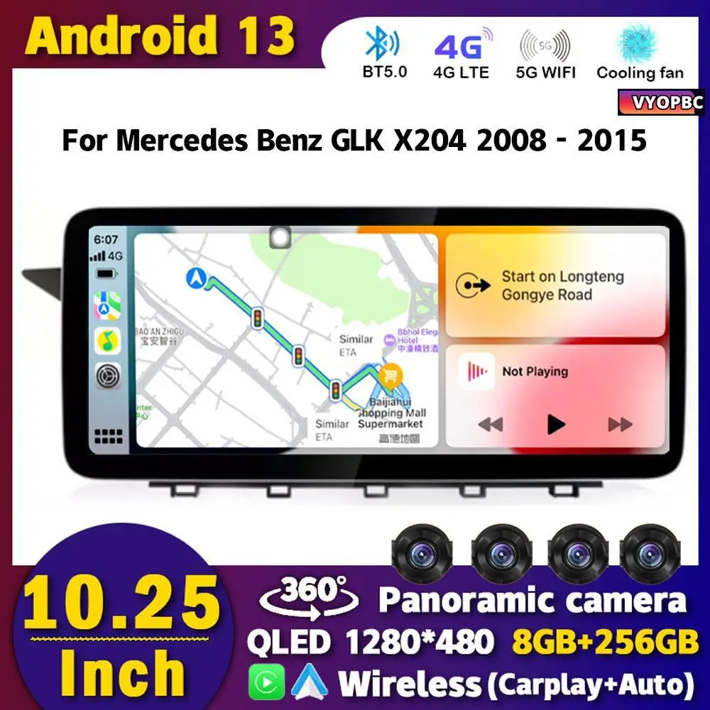 

Android 13 8Core 10.25" Carplay Car Radio Multimedia Player For Mercedes Benz GLK X204 GLK350 GLK300 2008 - 2015 GPS SIM 4G WiFi
