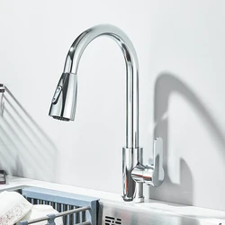 Brushed Nickel Flexible Pull-Out Kitchen Faucet with Stream Sprayer and Deck-Mounted Tap (Chrome B)