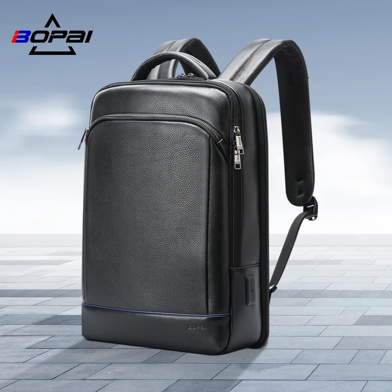 

Bopai Classic Business Backpack Men USB School 15.6 Inch Laptop Backpacks Large Capacity Travel Bag for Men Leather PU Bags Male