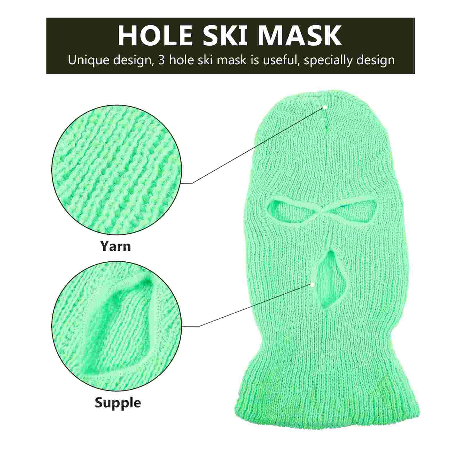 Ski Mask for Men Three Hole Wool Hat Balaclava Warm Full Face Cover 3-hole White Beanie Knit Knitting Miss 4