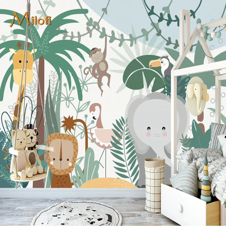 Custom 3d Sticker Wallpaper Mural Animal Cartoon Plant Living Room