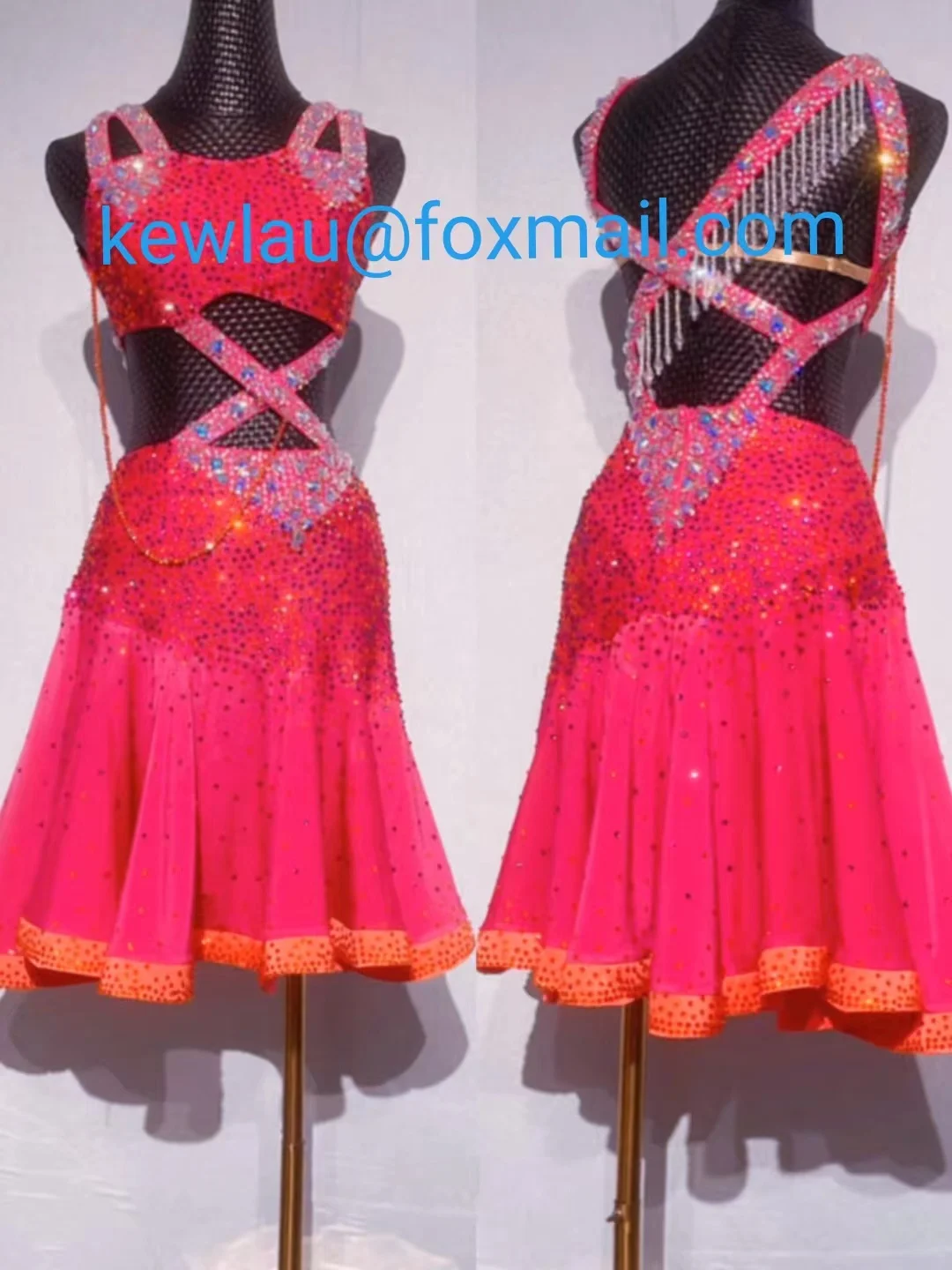 

WHY NOT DANCE String fringe Latin Rumba Salsa Dance Competition Dress Orange For Girls Free Shipping