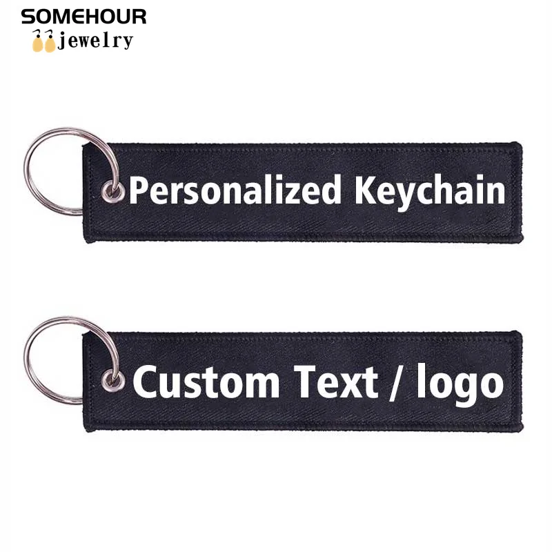 SOMEHOUR 500PCS 1000PCS Wholesale Custom Embroideried Keychain Personalized Text Logo Key Ring Motorcycle Luggage Aviation Tags