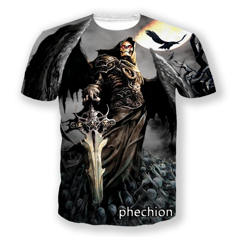

phechion New Fashion Men/Women Reaper Skull Demon 3D Print Short Sleeve T-Shirt Casual Hip Hop Summer T Shirt Tops S31