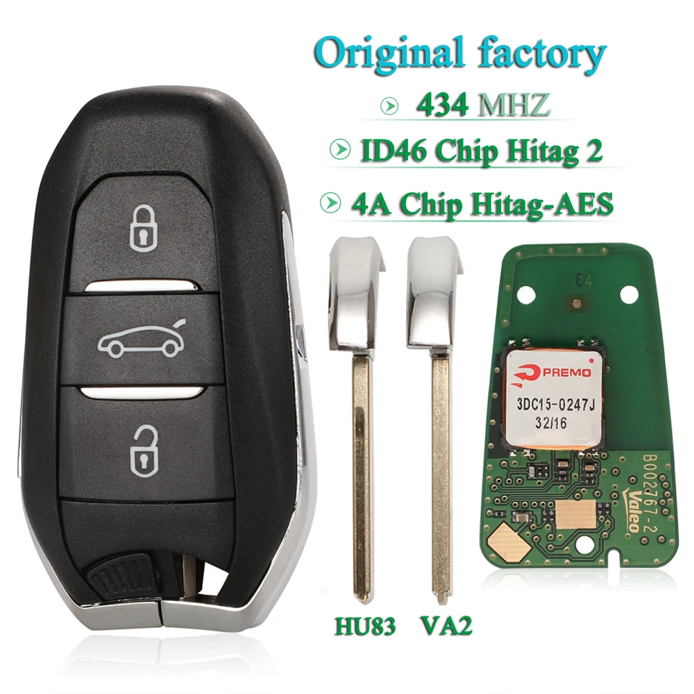 Оригинальный пульт дистанционного управления jingyuqin для Citroen C4 C4L DS4 DS5 Peugeot 308 408 508 5008 434 МГц ID46 Hitag2 4A Hitag-AES без ключа Go