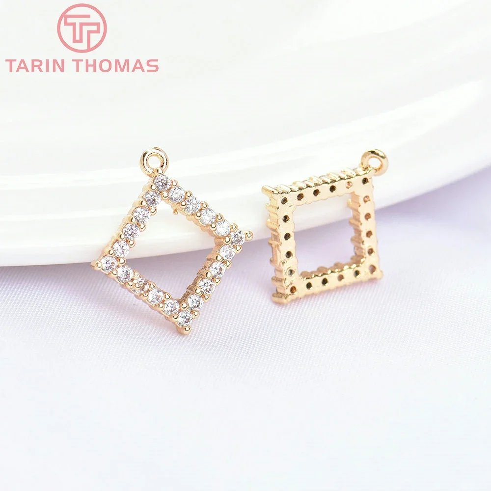 

(5666) 4PCS 14MM 24K Gold Color Brass with Zircon Rhombus Charms Pendants High Quality DIY Jewelry Making Findings Wholesale