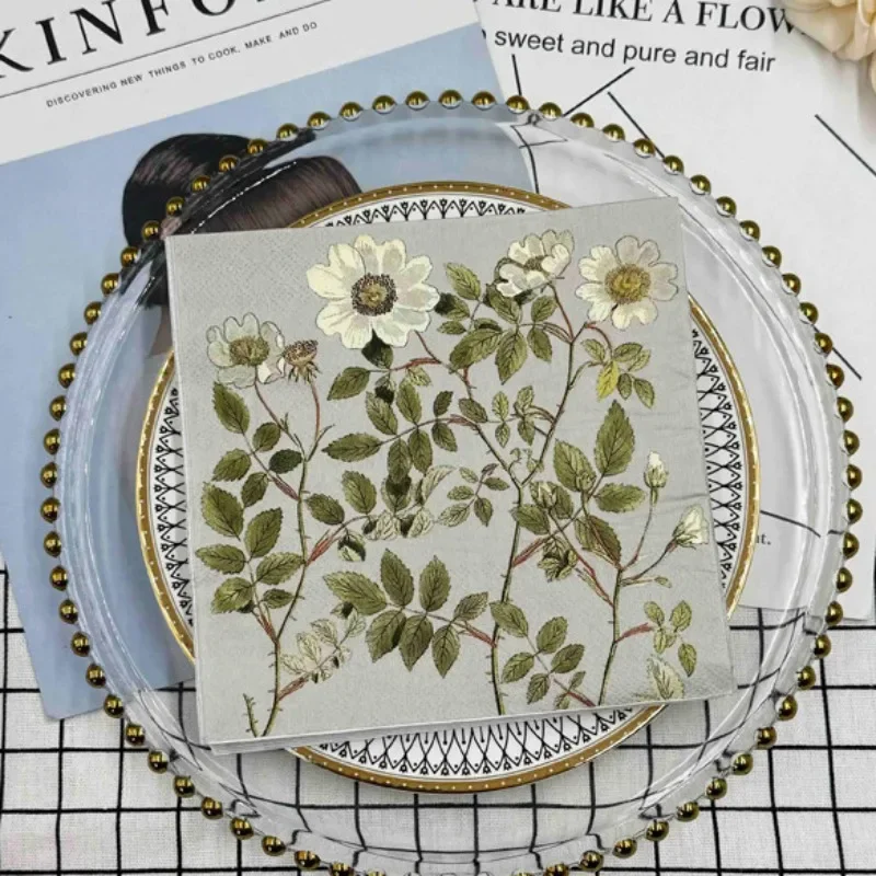 Paper Napkins Tissue Paper Decoration 20pcs Colorful Printed Napkin Folded Square Flower Paper Restaurant Wedding Special Table Wine Glass Decorative Paper Napkins
