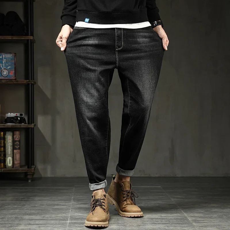 Men Jeans Denim Pencil Loose Stretch Plus Size Large 42 44 46 48 Pants High Waist Cowboy Trousers denim pants,denim trousers,men trousers
