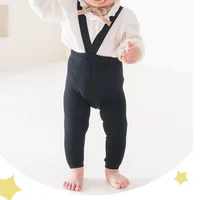2024 Spring Fashion Boy Baby Solid High Waist Overalls Girl Children Cotton Leggings Infant Casual Suspenders Pants Kid Trousers 3