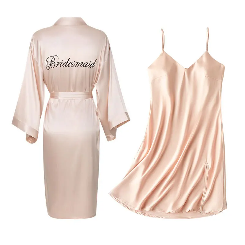 

Bridal Bridesmaid Wedding Robe Women Satin Nightgown Embroidery Wedding Party Kimono Gown Intimate Lingerie Homewear Sleepwear