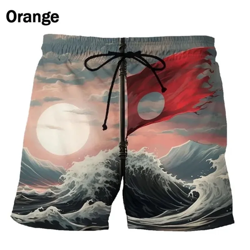 

Summer Full Print Seaside Scenery Pattern Beach Shorts Mens Funny Personality Ink Painting Swimming Shorts Quick Dry Beach Wear