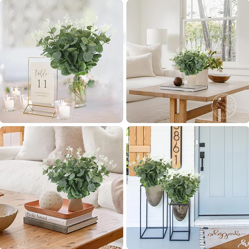 10/30Pcs Eucalyptus Leaves Branch Artificial Plastic Green Plants Stem for Home Garden Vase Decoration Wedding Party Fake Flower