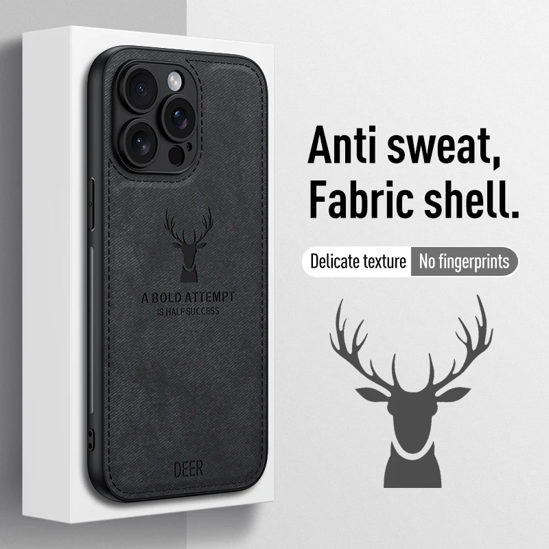 Elegant Deer Head Pattern Cloth Leather Case - Shockproof Soft Back Shell Cover