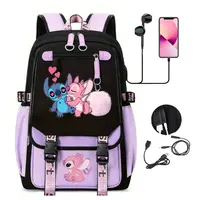 Disney Lovely Stitch Backpacks USB Patchwork Lightweight Laptop Teens School Bags Women Girls Capacity Cartoon Travel Mochilas 6