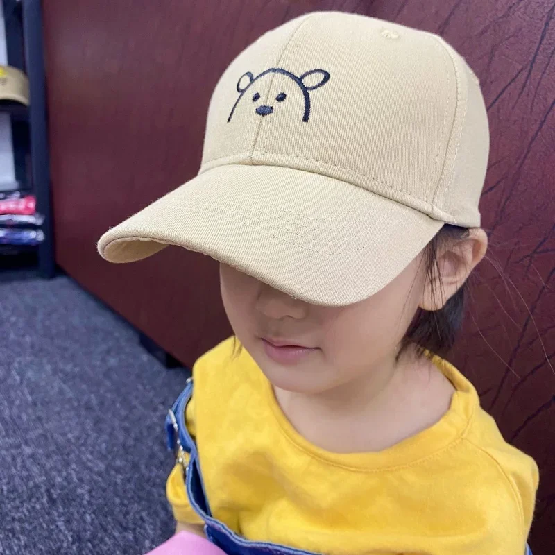 1Pc Children Solid Color Baseball Cap Baby Sun Hats Kids Cotton Breathable Hat Boys Girls Adjustable Caps Cute Bear Embroidered 4
