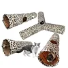 Plush Leopard Print Printed Cat Tunnel Soft and Foldable Cat Friendly Straight Through Three-way Channel Pet Cat Toy 4