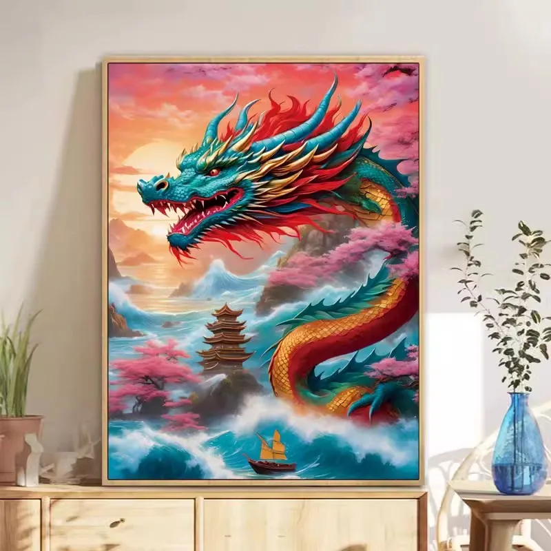 Chinese Dragon Embroidery 11CT DIY Chinese Style Printed Kits Cross Stitch Thread Needlework Sets Home Decor Crafts