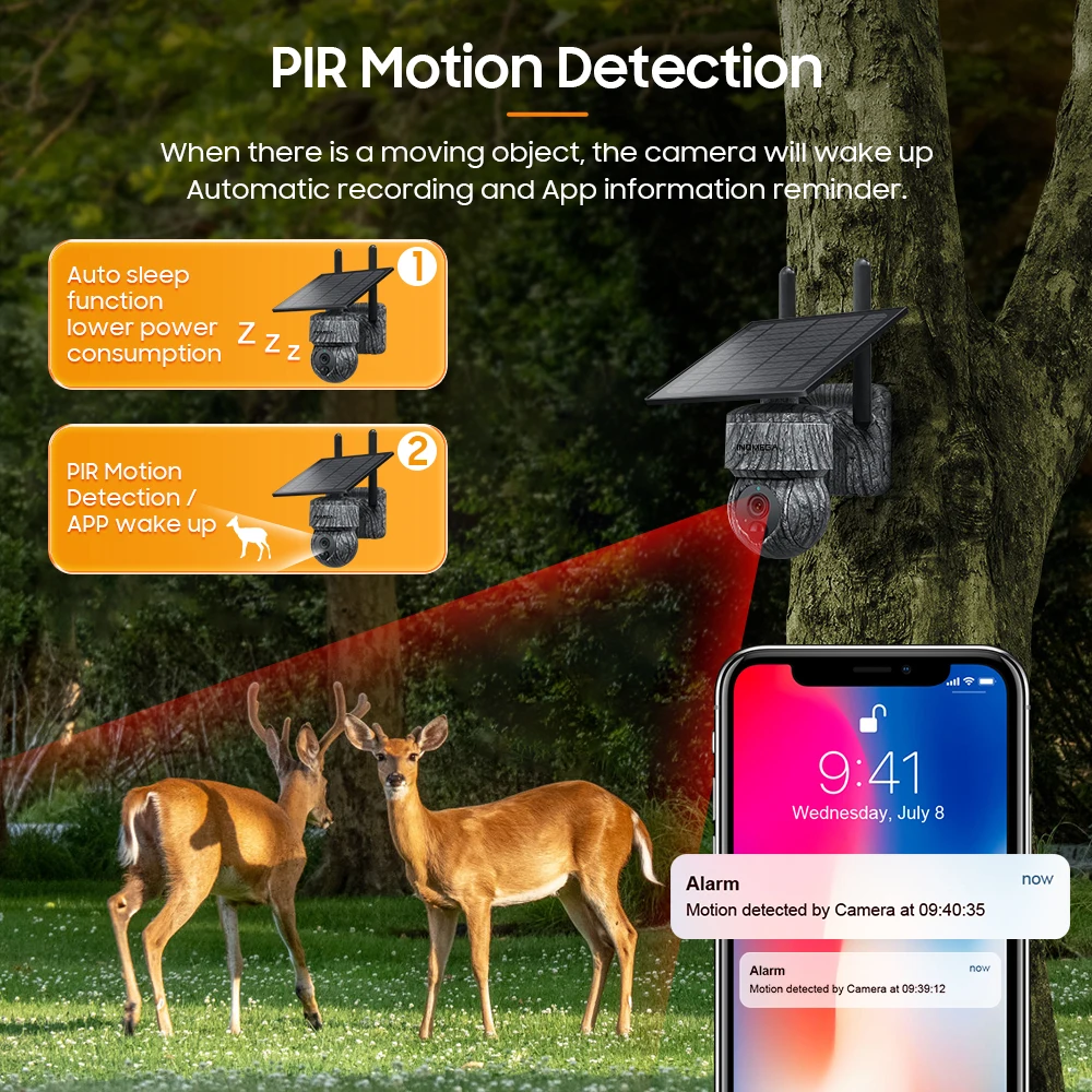 INQMEGA 2K 4MP WIFI Solar Camera 4G SIM Solar Camera PIR Motion Detection Outdoor Battery Solar Security Camera CCTV Color IR Ca