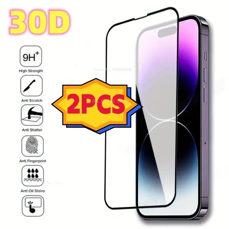 

2Pcs Full Cover Screen Protector For IPhone 11 Pro 12 13 Mini 14 15 Pro Max 15 Pro Tempered Glass For IPhone XR XS Max 7 8Plus