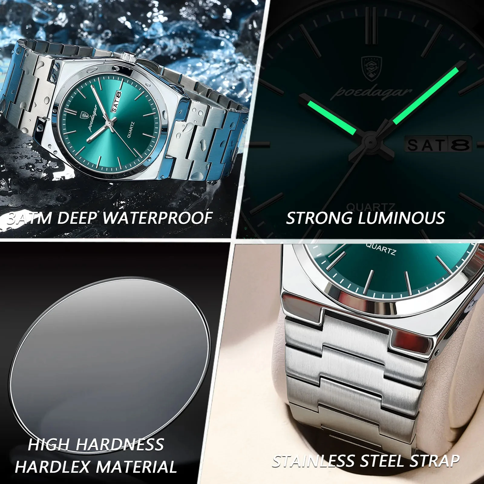 POEDAGAR Luxury Quartz Man Wristwatch Sport Men Watches Waterproof Luminous Date Week Stainless Steel Men's Watch Male Reloj+box 4