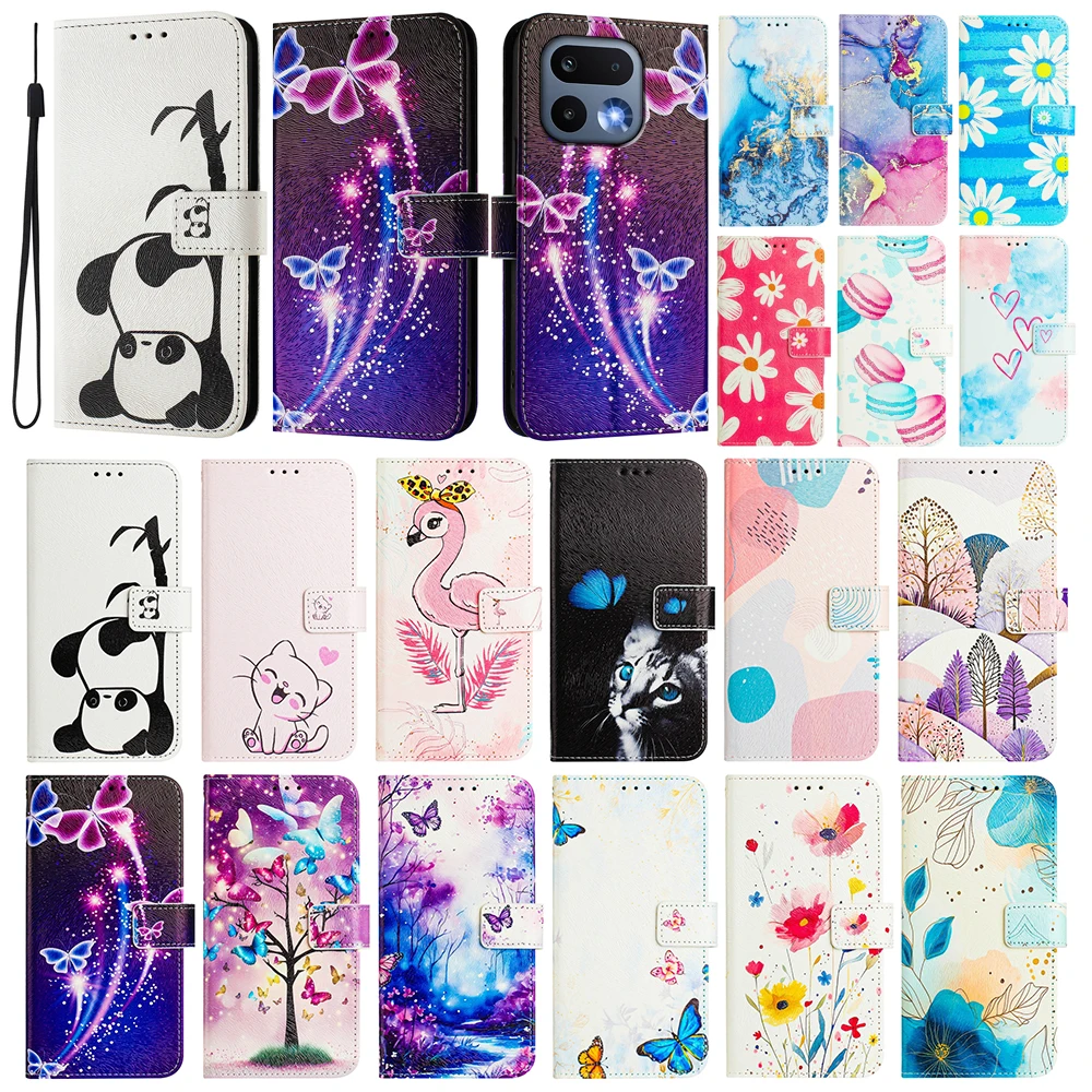 Luxury Coloured Drawing Wallet Case with Stand and Card Slot – Shockproof Flip Phone Cover