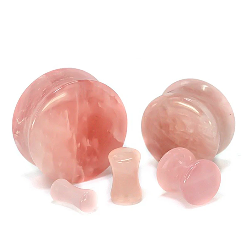 Expansor de Oreja de piedra orgánica de cuarzo rosa, 2 piezas, Piercing corporal, joyería de Oreja, tapones para los oídos y túneles, ensanchador de Oreja de 5-25mm