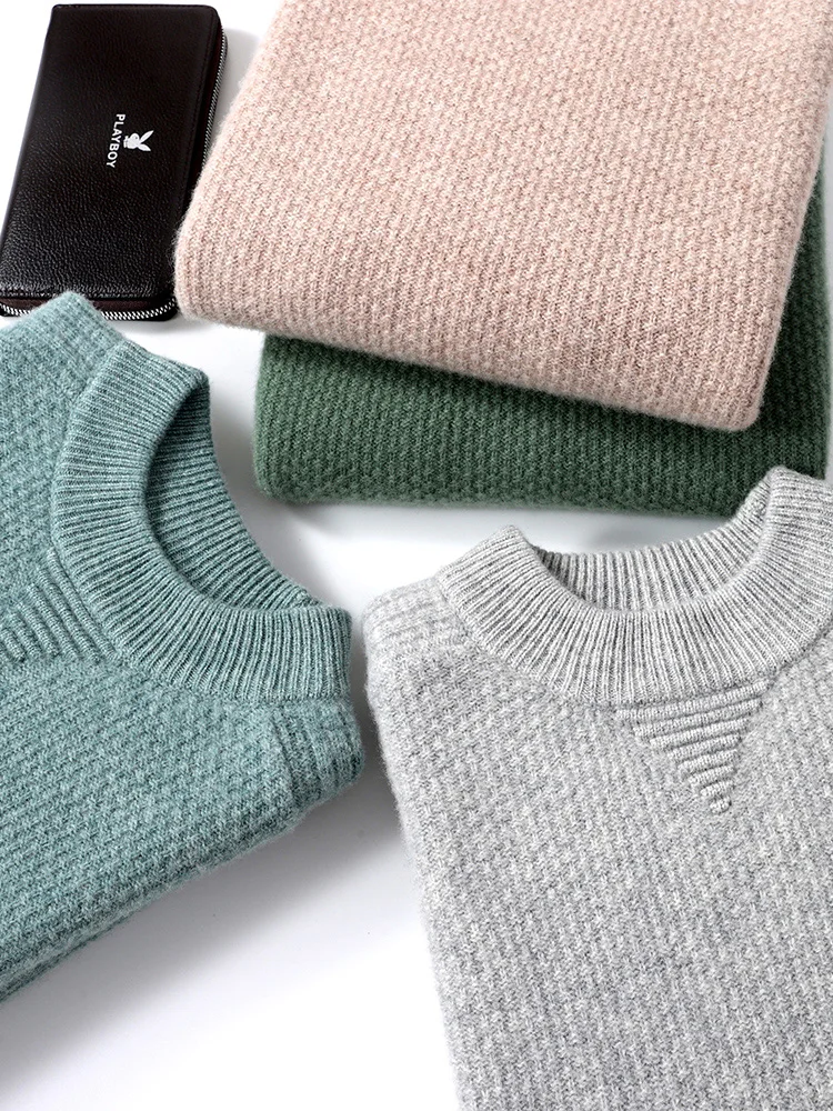 Cashmere Sweater 100% Australian Wool Men's Wool Dweater Half High Neck Sweater Thickened Pullover  Knit  Business Casual Top