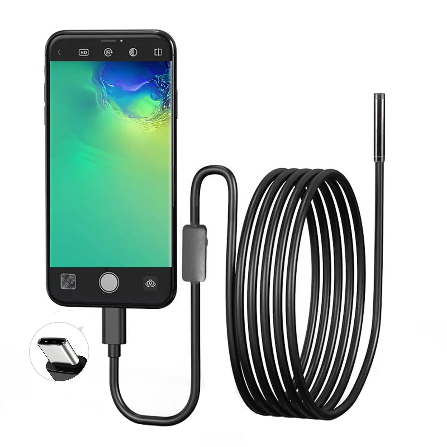 OTG 안드로이드 폰용 USB 내시경 5.5mm 검사 카메라 IP67 방수 6개 LED 조명 타입 C 보어스코프 스네이크 카메라