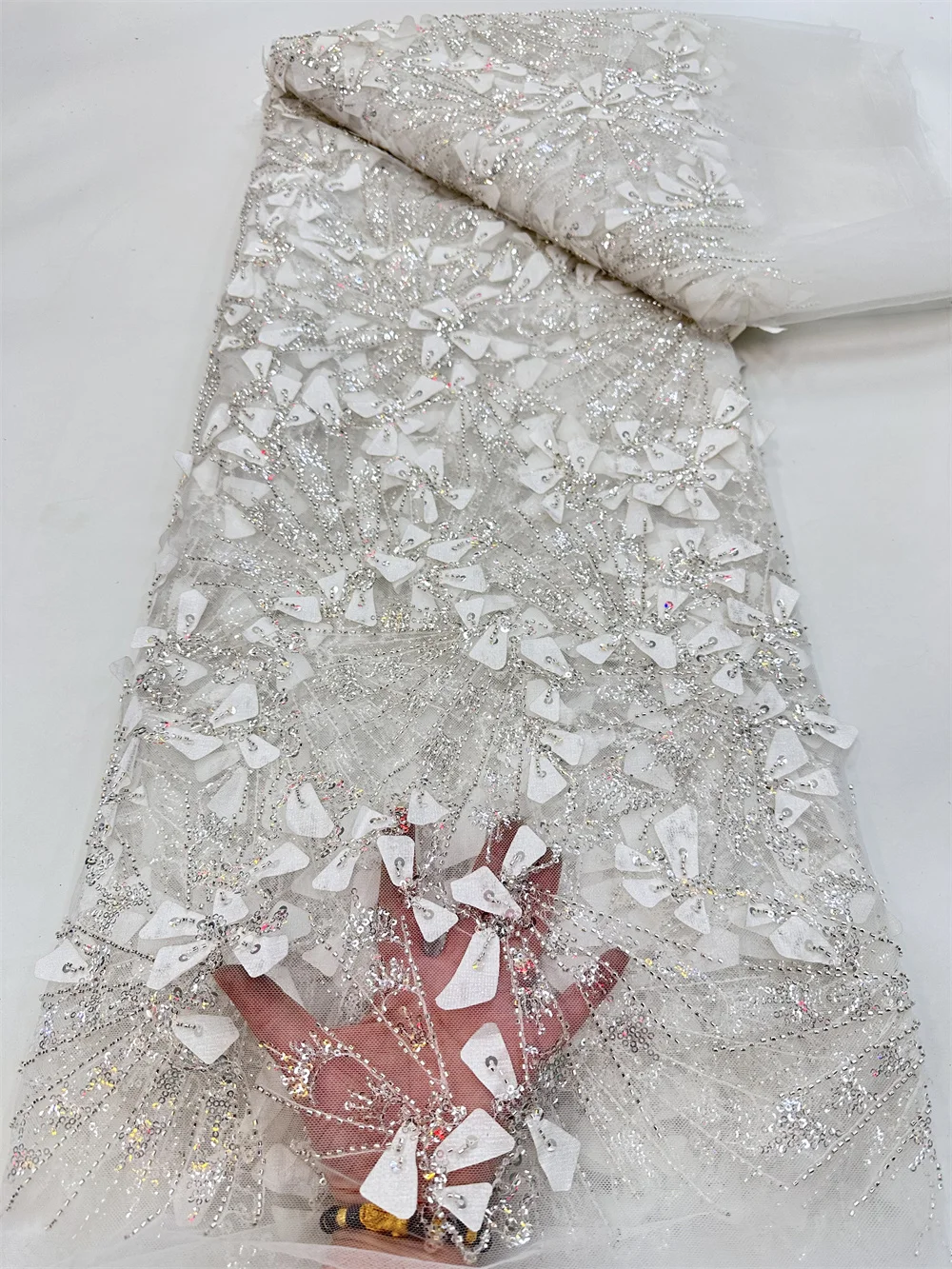 

Mccarthy Red Lace Fabric 2023 Exclusive Sequined French Wedding Lace Fabric Luxury 3D Sequin Beaded Lace Fabric RF325F-1