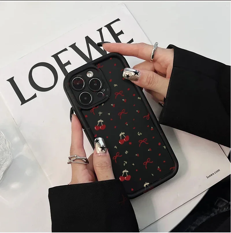 Pink Bow Red Cherry Phone Case – Elegant and Stylish Protective Cover