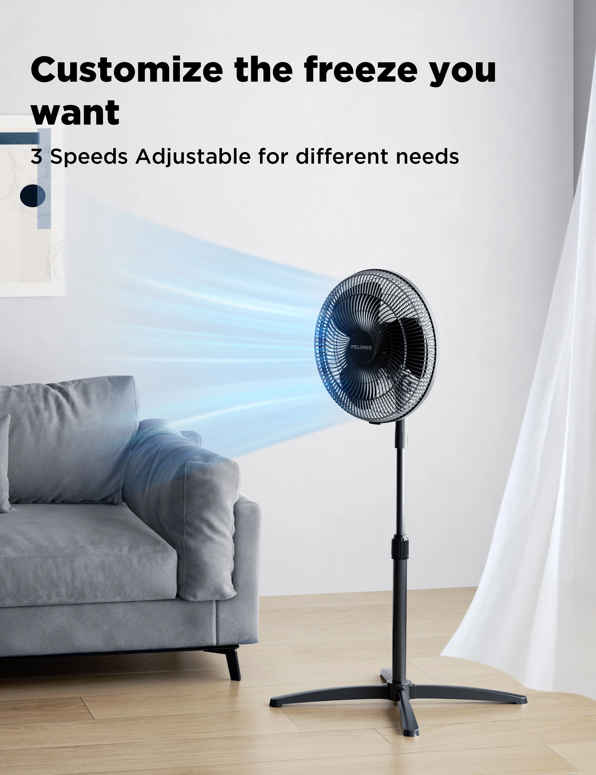 PELONIS 16‘’ Pedestal Stand Up Oscillating Fan with 3 Speeds Settings Ultra Quiet Adjustable Heights 2 Packs Black 2