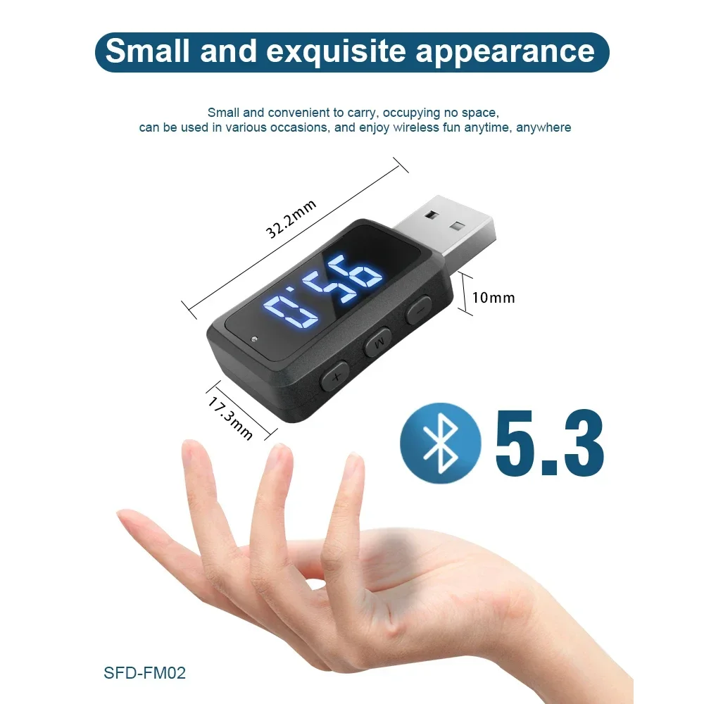 USB Car Bluetooth 5.3 5.4 audio Receiver FM Transmitter Handsfree Call Car Kit Auto Wireless Audio Adapter Accessories FM03