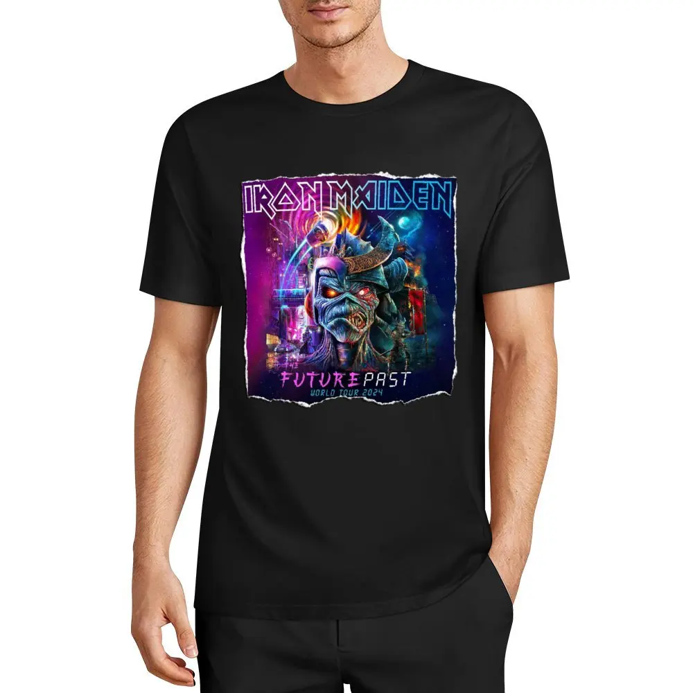 Футболка WORLD TOUR 2024 Iron Mai-d-en с музыкой рок-группы, Повседневная Толстовка из чистого хлопка в стиле панк с коротким рукавом, одежда