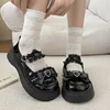 2024 Brand Shoes for Women Spring Women's Pumps Round Toe Solid Mary Jane Platform Mid Heel Bow Tie Love One-word Buckle Pumps 1