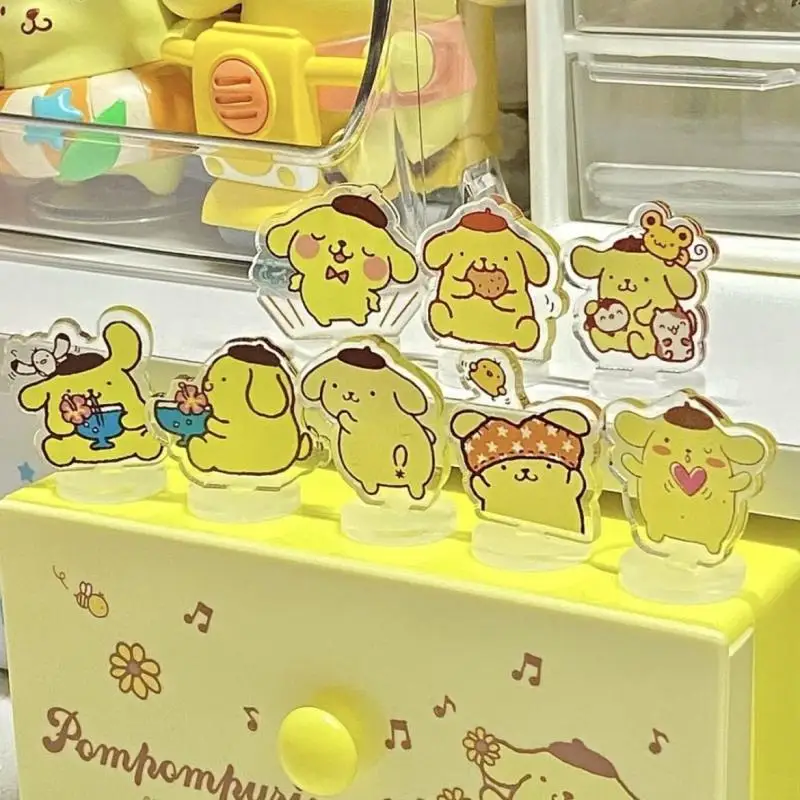 

8Pcs Kawaii Sanrios Standing Anime Figures Pom Pompurin Acrylic Models toys mini Ornaments Bedroom Car Decoration children Gifts
