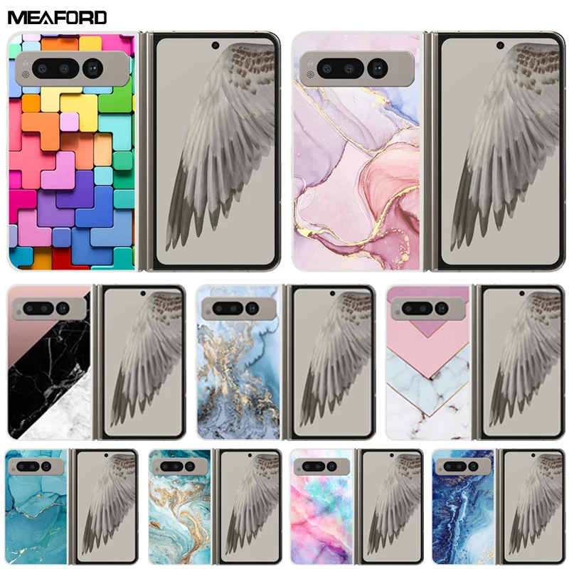 Per Google Pixel Fold 5G Case Luxury 7.6 "Marble Hard Pc Cover Posteriore Trasparente Per Google Pixel Fold Phone Case Borsa Antiurto