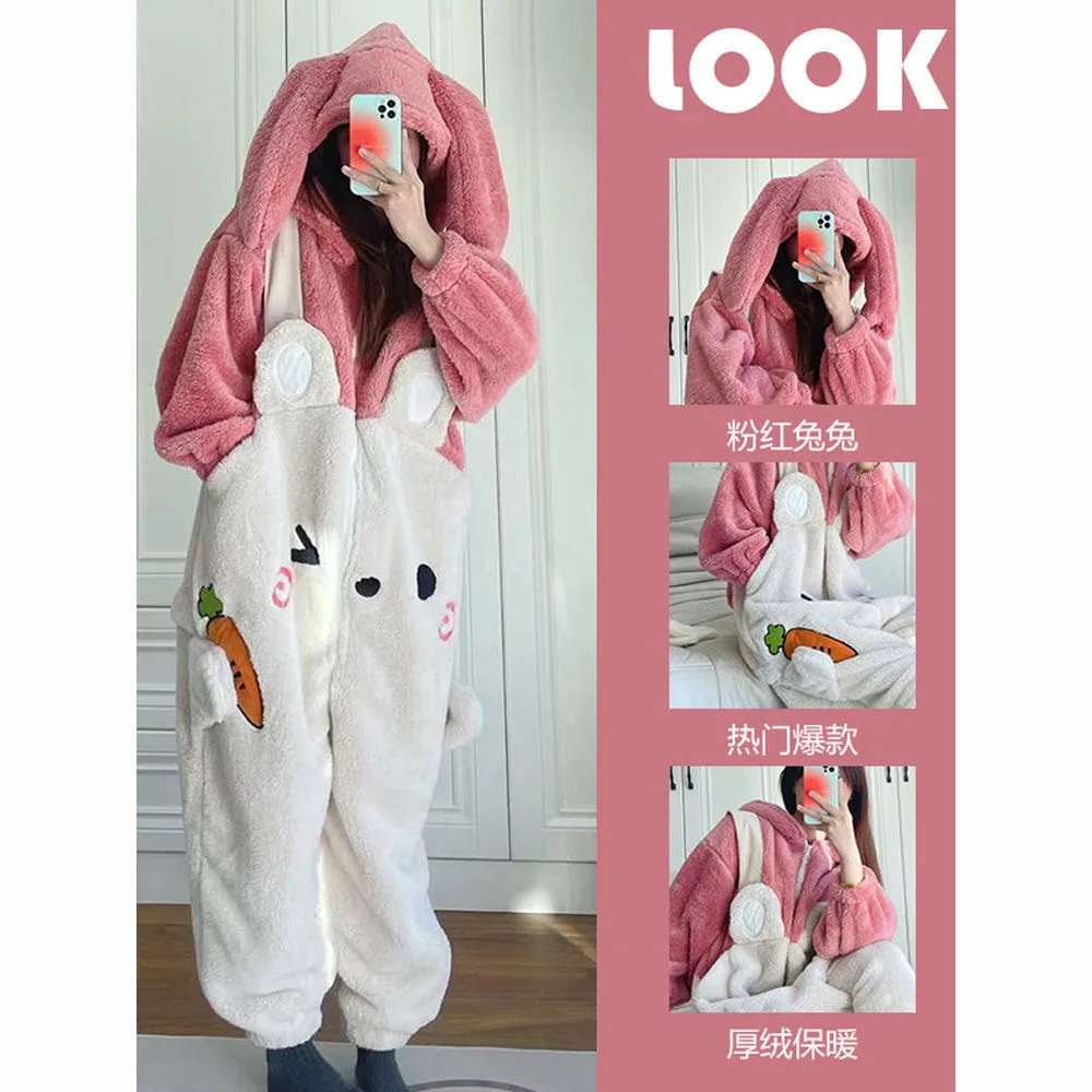Warm-Flannel-Cute-rabbit-Pijama-Set-Women-s-one-piece-garment-Pyjamas ...
