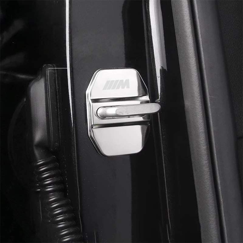 4개 금속 자동차 도어락 커버 보호 버클 커버 스티커 BMW M E46 E90 E60 F30 G20 X1 X2 X3 X4 X5 X6 X7 i3 i4 i5 i7 M2 용
