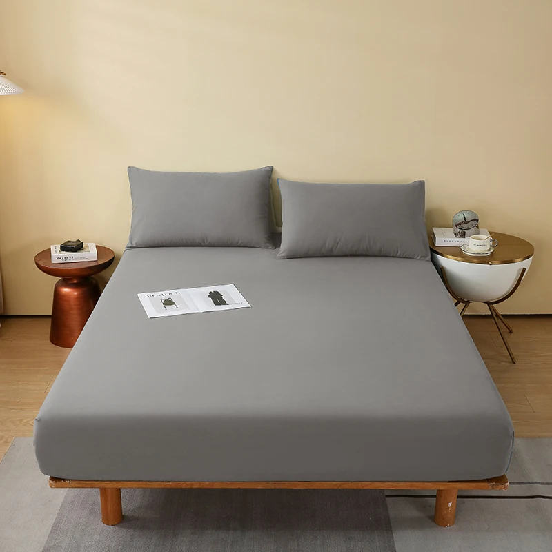 Cotton Fitted Sheet High-Quality Mattress Cover Solid Color Single Double Full Queen Size Fitsheet With Elastic Band Bedsheet