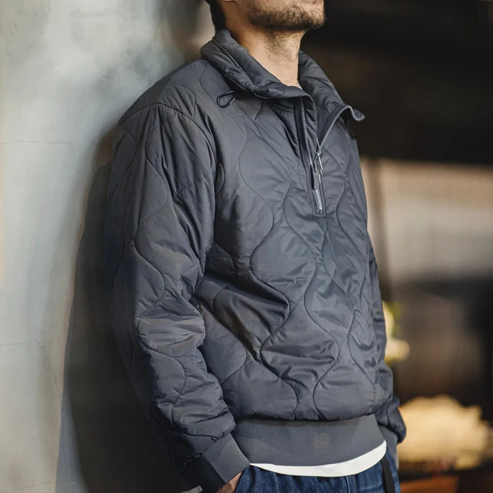 Maden Quilting Half Zip Coat for Men 3M Thinsulate Filling Winter Thickened Warm Parkas Gray Stand-up Collar Pullover Men's Coat 4