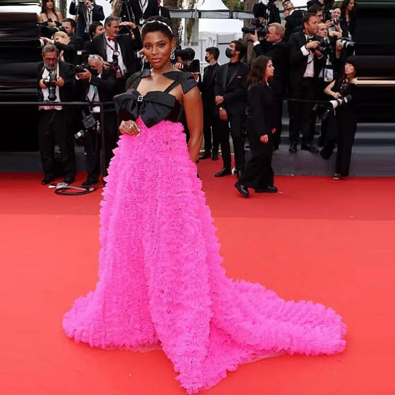 

Hot Pink Cute Tulle Dresses With Bow Sweetheart Women Birthday Party Wea Red Carpet Gowns Custom Made