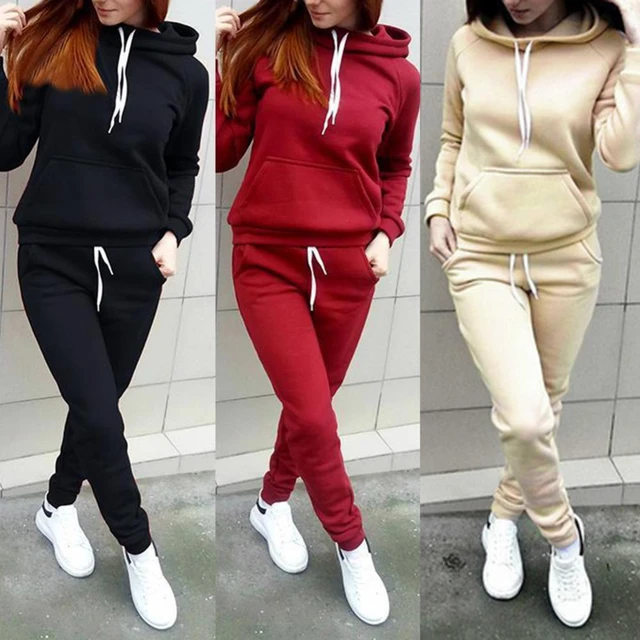  Pantalones de deporte de manga larga con capucha para mujer con  cordón y bolsillos, S, Negro : Ropa, Zapatos y Joyería