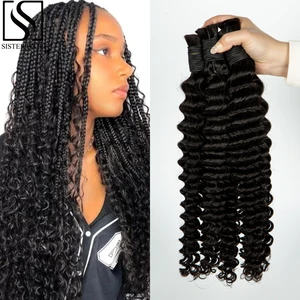 Natural Deep Wave 26 28 Inch Bulk Human Hair for Braiding No Weft 100% Virgin Hair Curly Braiding Hair Extensions Boho Braids