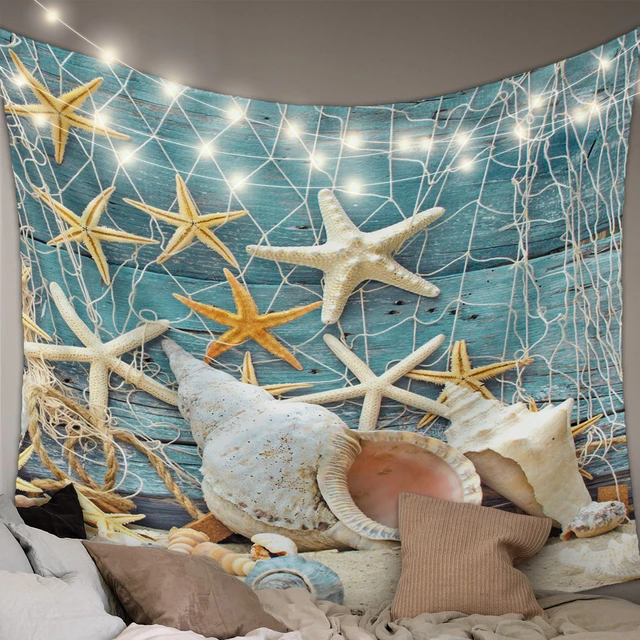 Starfish praia concha rede de pesca tapeçaria parede pendurado decoração da  casa quarto tapisserie yoga esteira