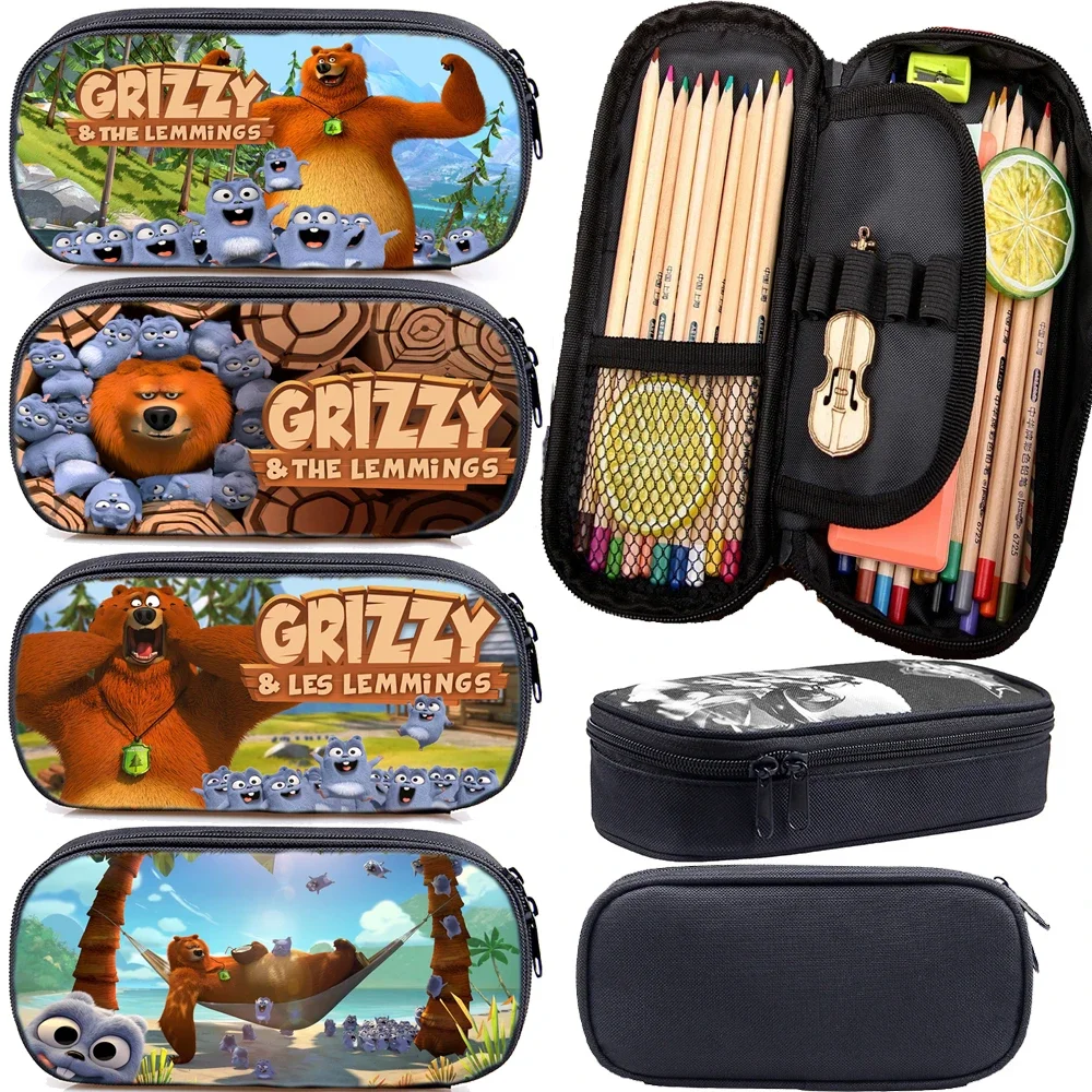 

Grizzy and the Lemmings Pencil Case for Boys Girls Kids Cartoon Pencil Box Students Anime Pen Bags Children Gifts