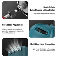 Compact Wood Router Tool Electric Hand Trimmer 6 Variable Speeds Woodworking Cutting Tool 33000RPM With 15PCS Router Bits 2