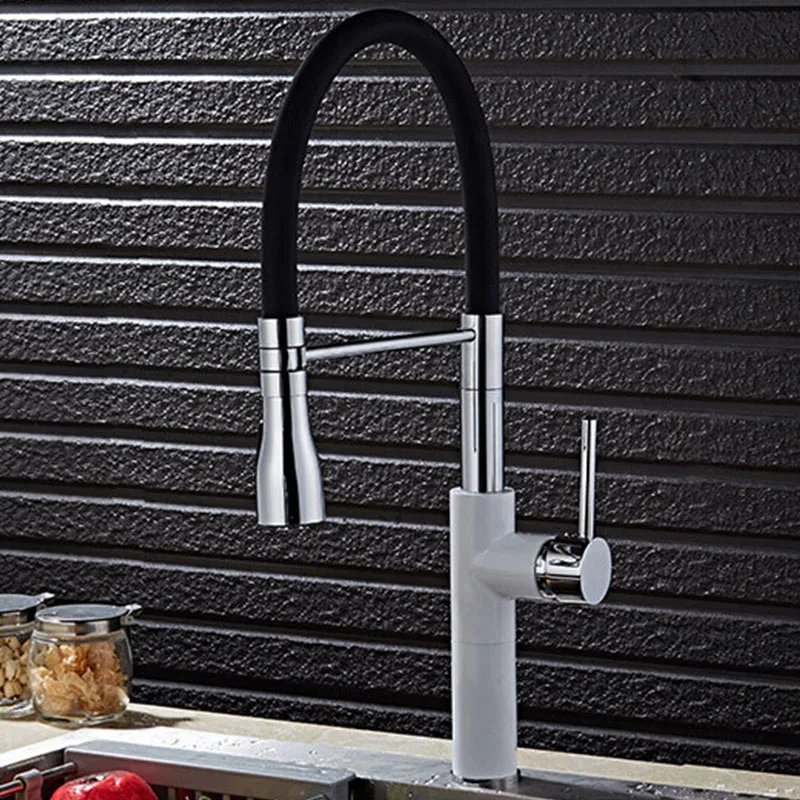 

Azeta White Kitchen Deck Mount Pull Down Single Handle Faucet 360 Rotation Kitchen Faucets AT9964W