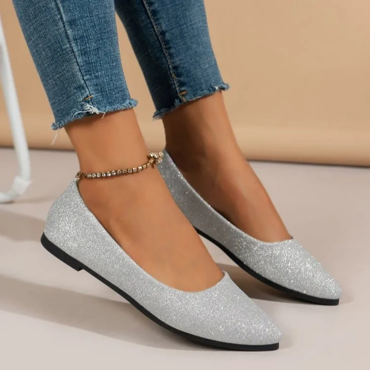 2024 Fashion Slip on Loafers Breathable Summer Ballet Shallow Flats Women Soft Bottom Pointed Toe Boat Shoes Plus Size 43