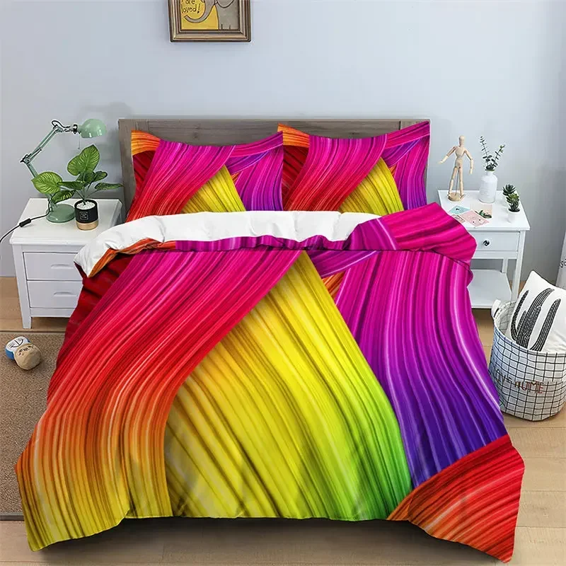 Abstract Geometric Duvet Cover Microfiber Queen Bedding Set For Boys Girls Room Rainbow Plaid Print Quilt Cover With Pillowcase 2